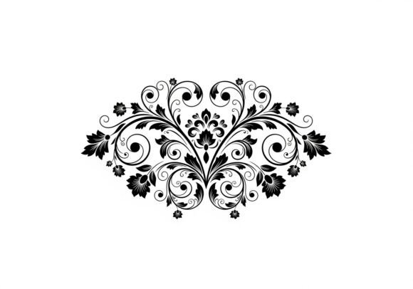 Black Floral Damask Pattern Swirling