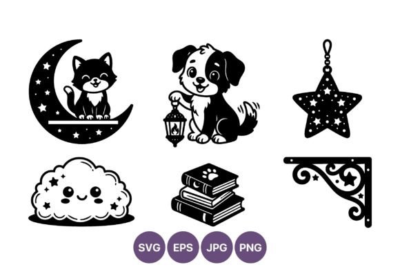 Bringing Whimsy to Life with Cute Kitten Moon and Puppy Lantern Vector Art