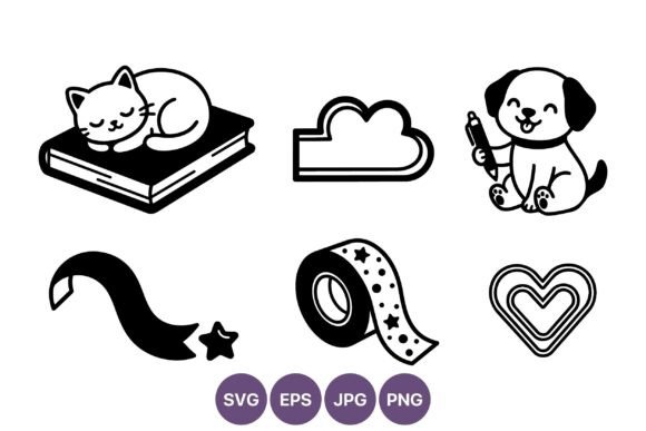 Cute Cat Dog Ribbon Star Heart Icons: A Versatile Design Collection