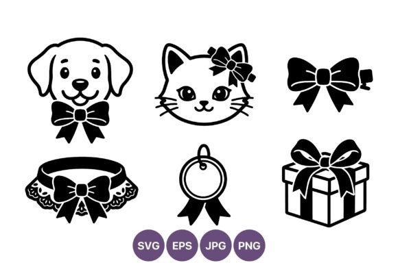 Cute Dog Cat Faces with Bow Vector