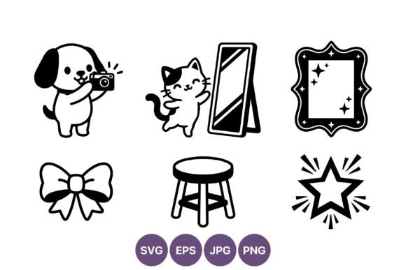 Cute Dog Cat Mirror Bow Stool Star Icons