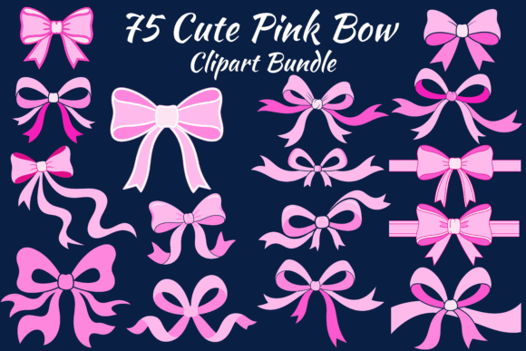 Cute Pink Bow Clipart Bundle 75
