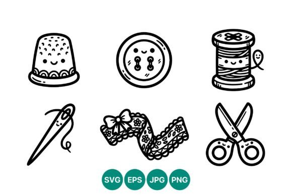 Cute Sewing Tools Icons: Vector Art for Design