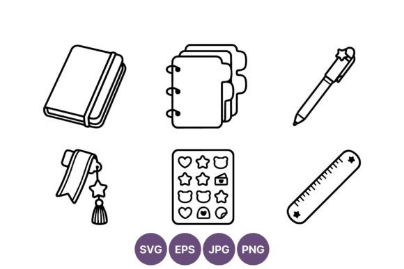 Planner Notebook Pen Ruler Vector Icons