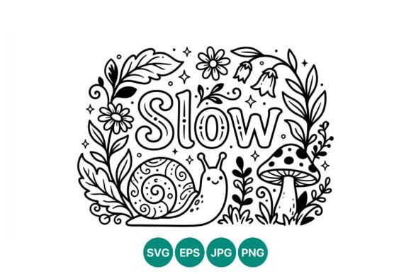 Slow with Snail Mushroom Floral Vector: Embracing Mindful Design