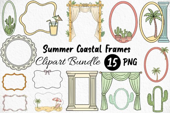 Transform Your Designs with High-Quality Summer Coastal Frames Clipart